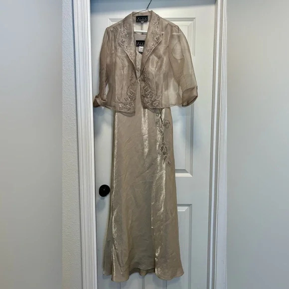 Alex Evenings Vintage Champagne Formal Dress & Embroidered Jacket Set Size 10 - Picture 4 of 5